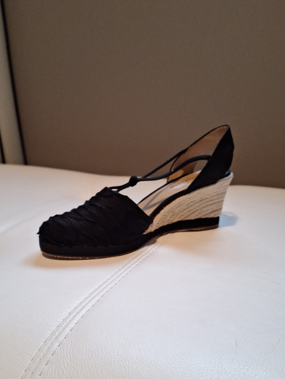 NWOT Liz Claiborne Black Woven Espadrille Wedge Slingback, size 6 1/2 US